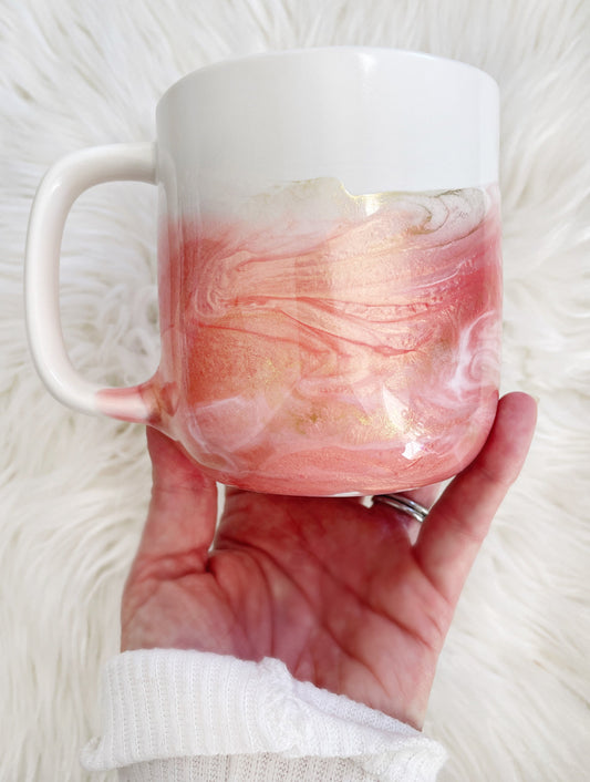 16 oz. Ceramic Coffee Mug (Peachy Pink/Gold)